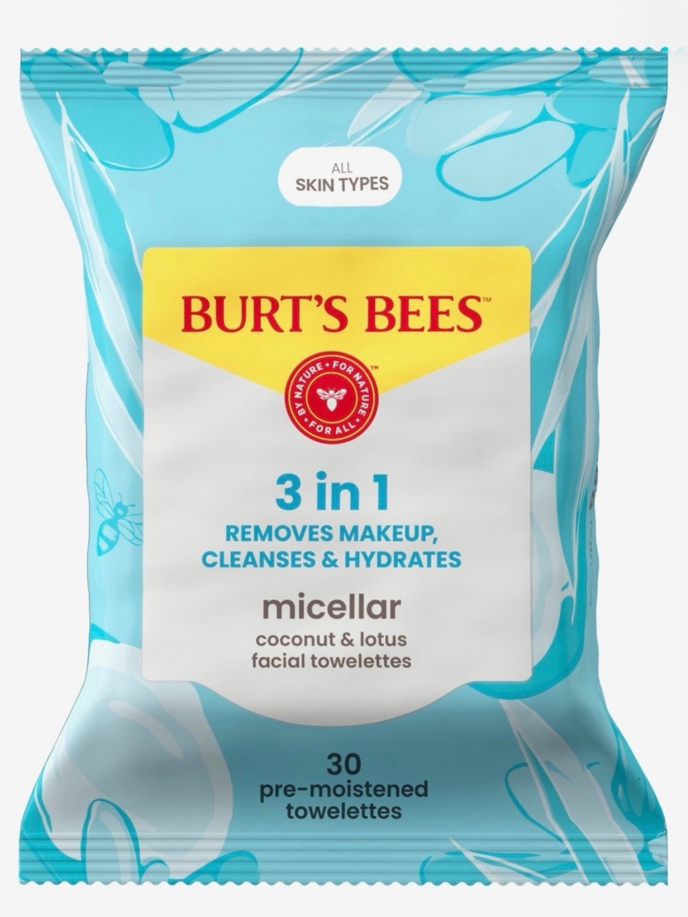 Burt's Bees Micellar 3-in-1 Facial Towelettes in Aqua Blue Packaging